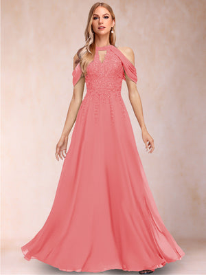 A-Line/Princess Cold Shoulder Short Sleeves Mother of the Bride Dresses with Applique