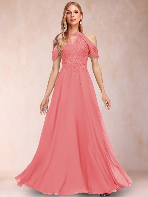 A-Line/Princess Cold Shoulder Short Sleeves Mother of the Bride Dresses with Applique