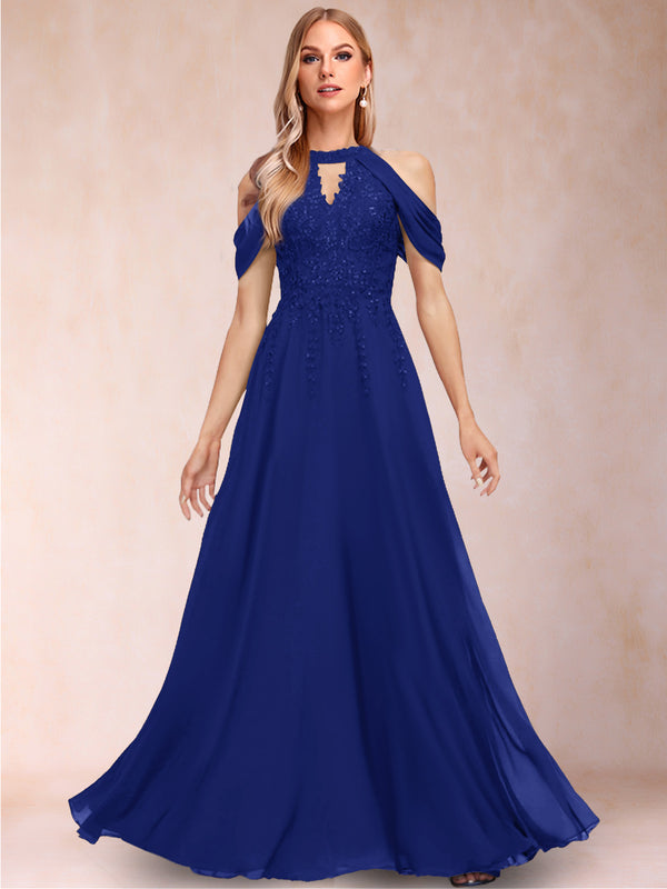 A-Line/Princess Cold Shoulder Short Sleeves Mother of the Bride Dresses with Applique