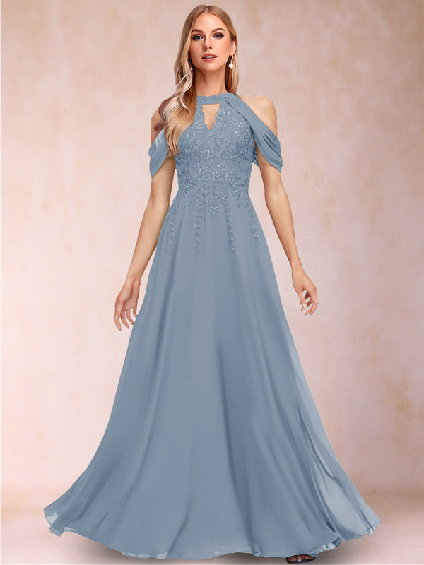 A-Line/Princess Cold Shoulder Short Sleeves Mother of the Bride Dresses with Applique