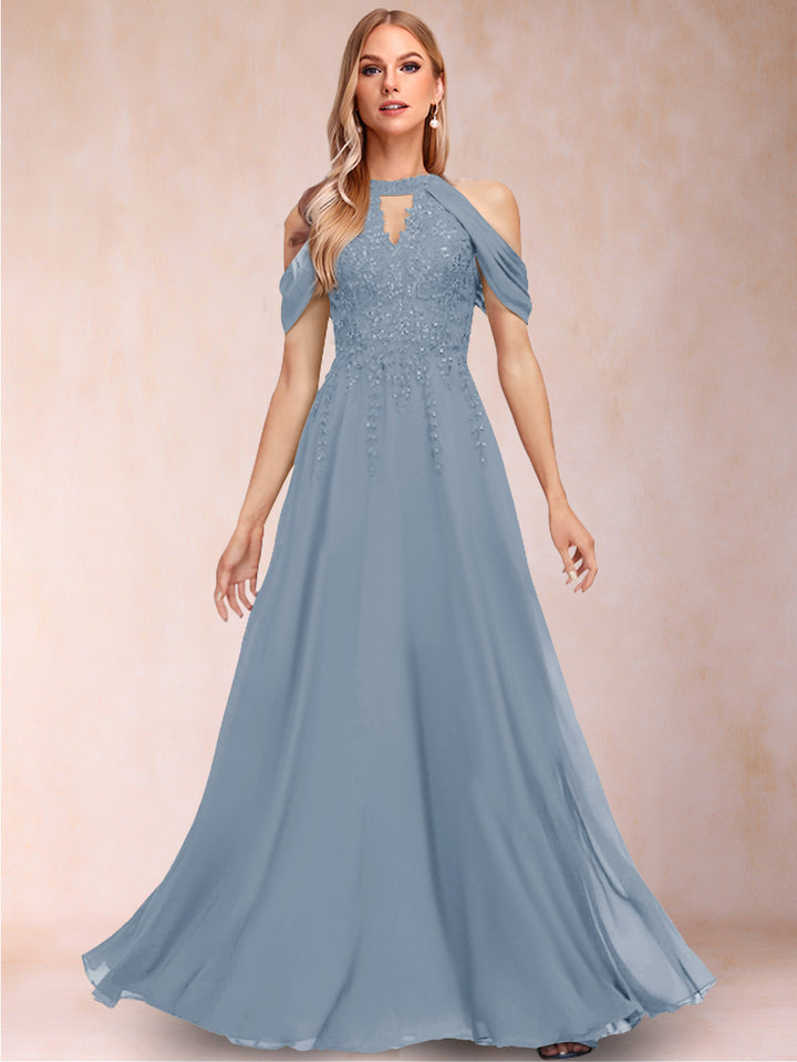 A-Line/Princess Cold Shoulder Short Sleeves Mother of the Bride Dresses with Applique