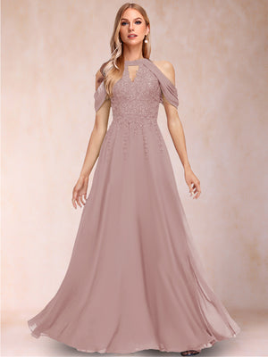 A-Line/Princess Cold Shoulder Short Sleeves Mother of the Bride Dresses with Applique