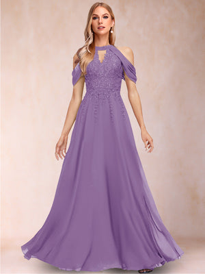 A-Line/Princess Cold Shoulder Short Sleeves Mother of the Bride Dresses with Applique