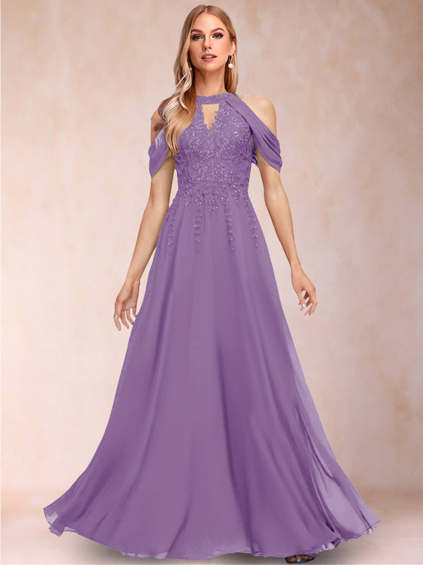 A-Line/Princess Cold Shoulder Short Sleeves Mother of the Bride Dresses with Applique