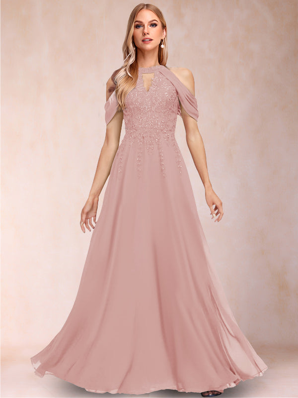 A-Line/Princess Cold Shoulder Short Sleeves Mother of the Bride Dresses with Applique