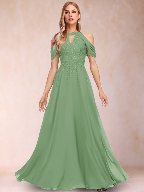 A-Line/Princess Cold Shoulder Short Sleeves Mother of the Bride Dresses with Applique