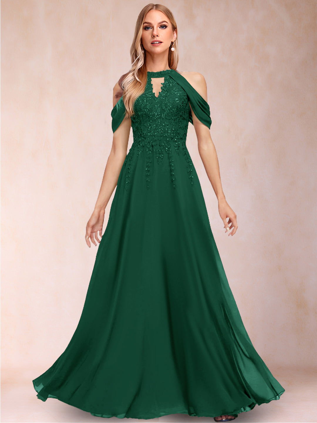 A-Line/Princess Cold Shoulder Short Sleeves Mother of the Bride Dresses with Applique
