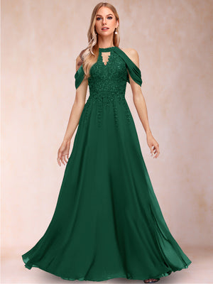 A-Line/Princess Cold Shoulder Short Sleeves Mother of the Bride Dresses with Applique