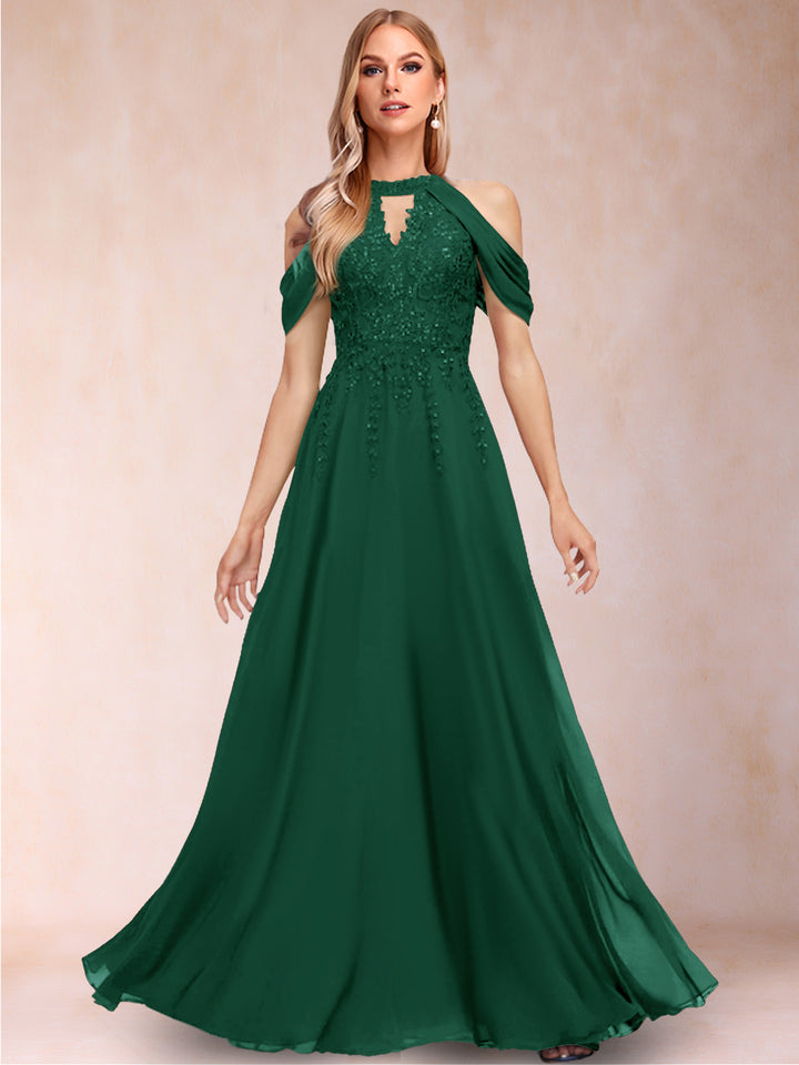 A-Line/Princess Cold Shoulder Short Sleeves Mother of the Bride Dresses with Applique