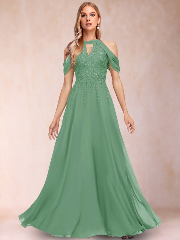 A-Line/Princess Cold Shoulder Short Sleeves Mother of the Bride Dresses with Applique