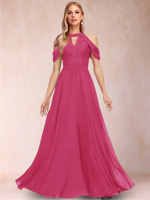 A-Line/Princess Cold Shoulder Short Sleeves Mother of the Bride Dresses with Applique