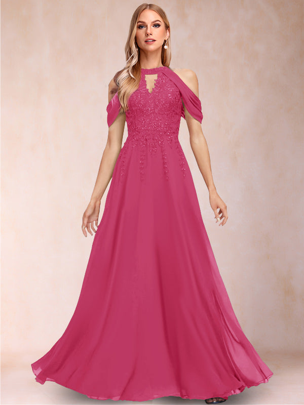 A-Line/Princess Cold Shoulder Short Sleeves Mother of the Bride Dresses with Applique