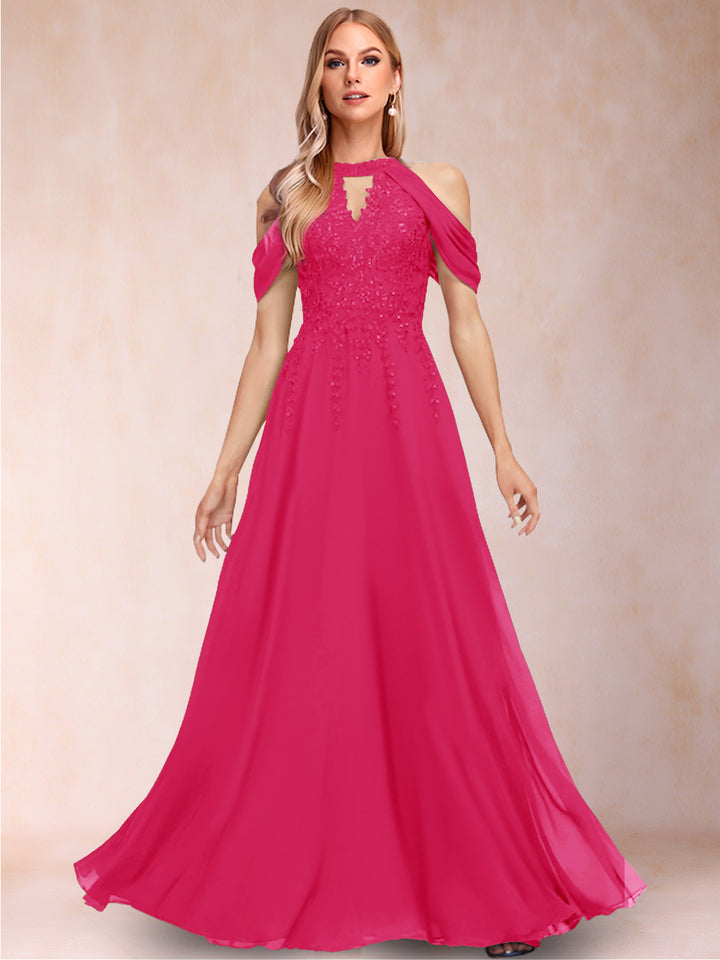 A-Line/Princess Cold Shoulder Short Sleeves Mother of the Bride Dresses with Applique