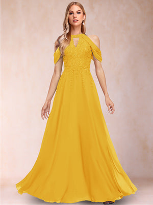 A-Line/Princess Cold Shoulder Short Sleeves Mother of the Bride Dresses with Applique