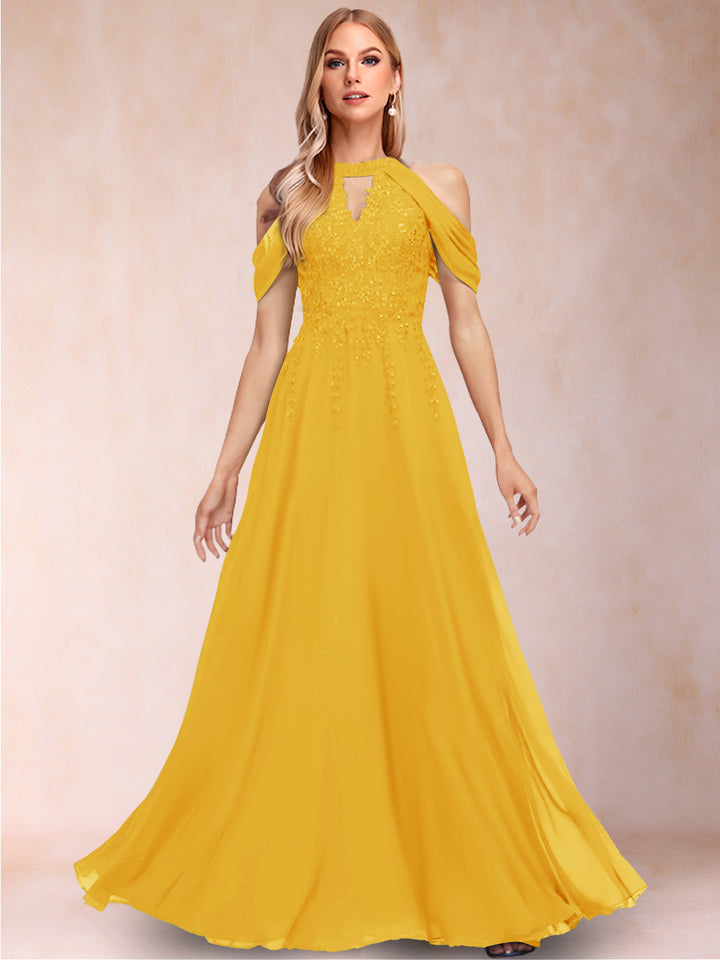 A-Line/Princess Cold Shoulder Short Sleeves Mother of the Bride Dresses with Applique