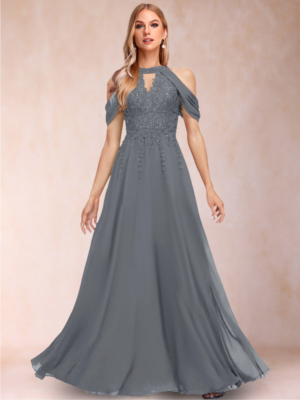 A-Line/Princess Cold Shoulder Short Sleeves Mother of the Bride Dresses with Applique