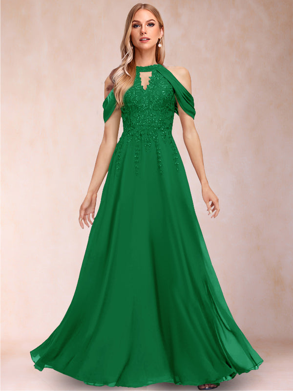 A-Line/Princess Cold Shoulder Short Sleeves Mother of the Bride Dresses with Applique