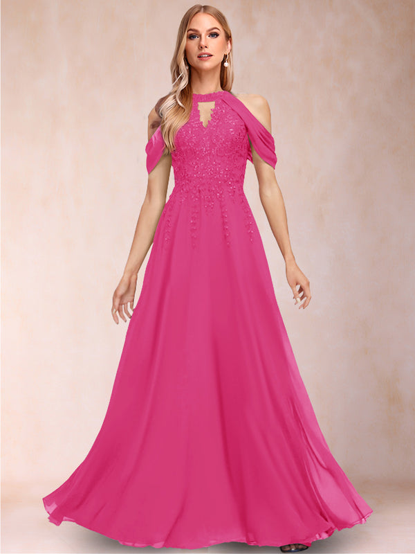 A-Line/Princess Cold Shoulder Short Sleeves Mother of the Bride Dresses with Applique