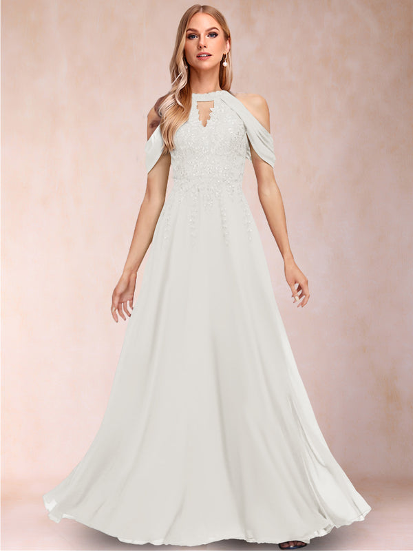 A-Line/Princess Cold Shoulder Short Sleeves Mother of the Bride Dresses with Applique