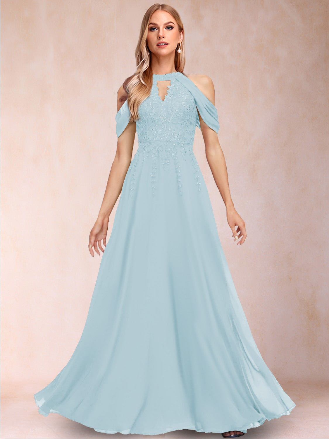 A-Line/Princess Cold Shoulder Short Sleeves Mother of the Bride Dresses with Applique