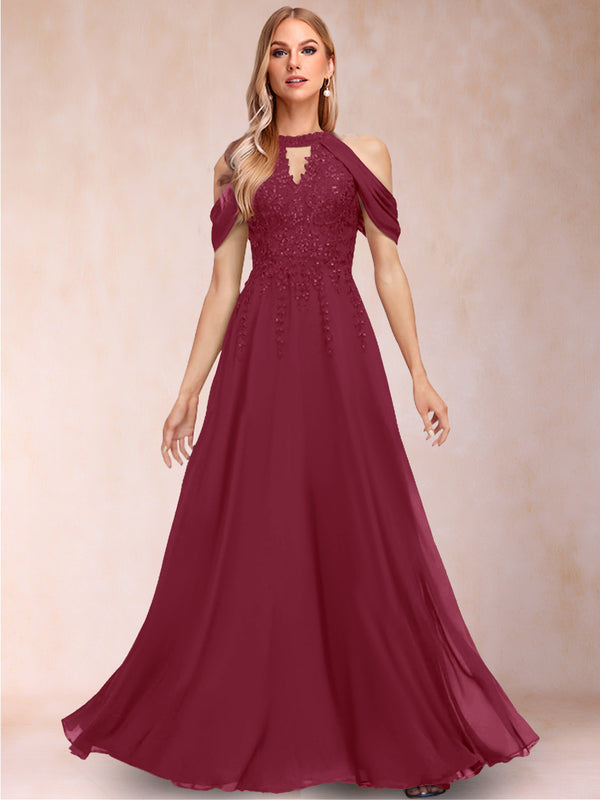 A-Line/Princess Cold Shoulder Short Sleeves Mother of the Bride Dresses with Applique