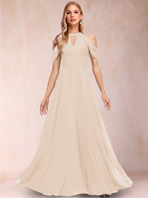 A-Line/Princess Cold Shoulder Short Sleeves Mother of the Bride Dresses with Applique