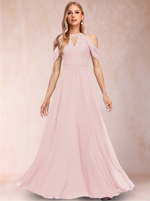 A-Line/Princess Cold Shoulder Short Sleeves Mother of the Bride Dresses with Applique