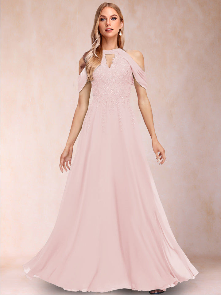 A-Line/Princess Cold Shoulder Short Sleeves Mother of the Bride Dresses with Applique