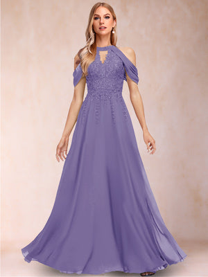 A-Line/Princess Cold Shoulder Short Sleeves Mother of the Bride Dresses with Applique