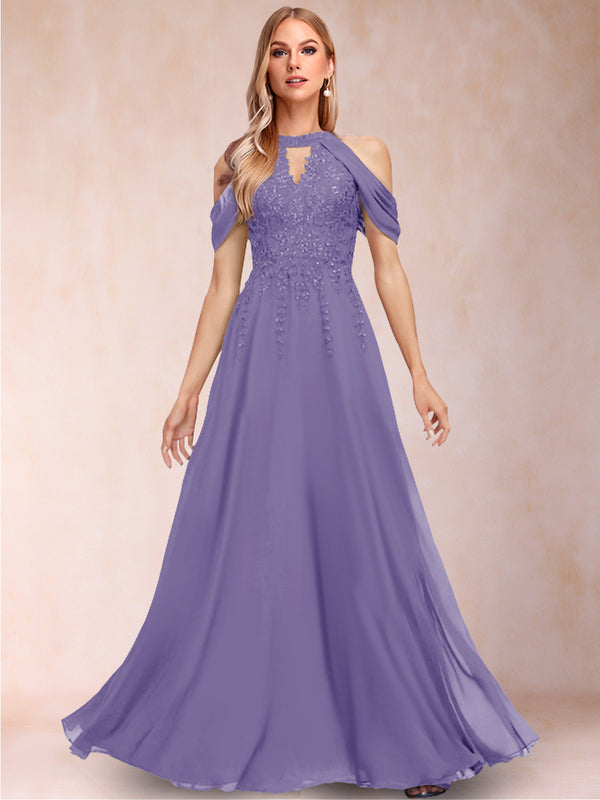 A-Line/Princess Cold Shoulder Short Sleeves Mother of the Bride Dresses with Applique