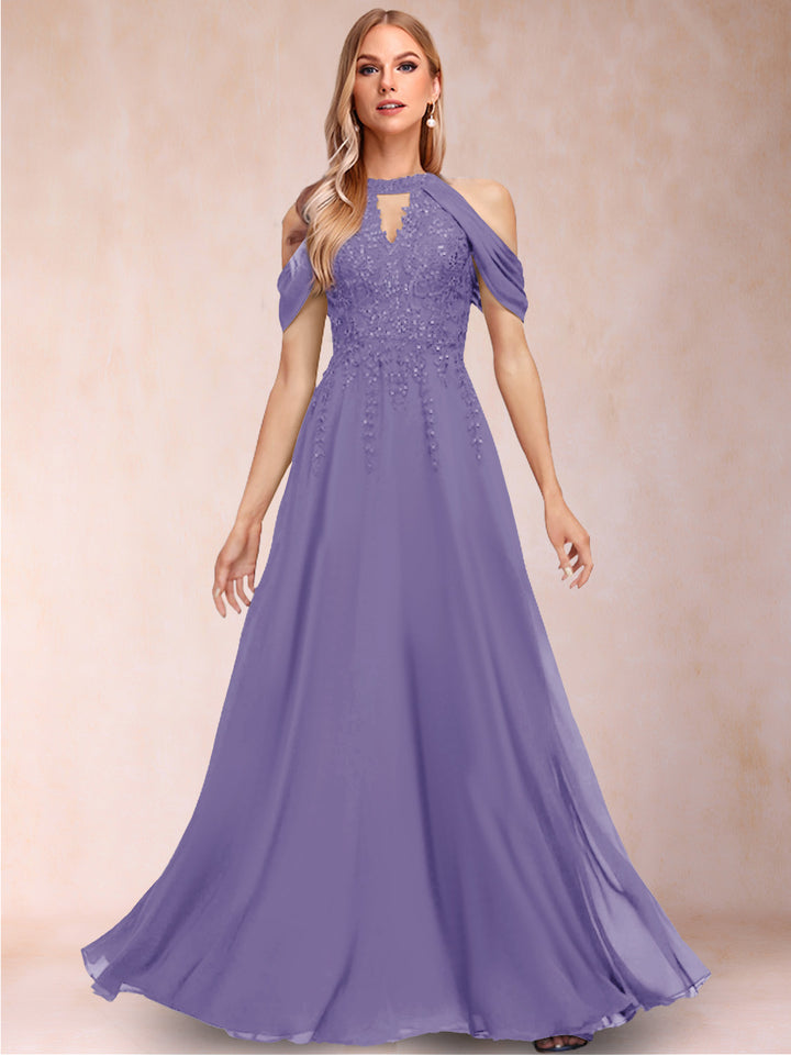 A-Line/Princess Cold Shoulder Short Sleeves Mother of the Bride Dresses with Applique