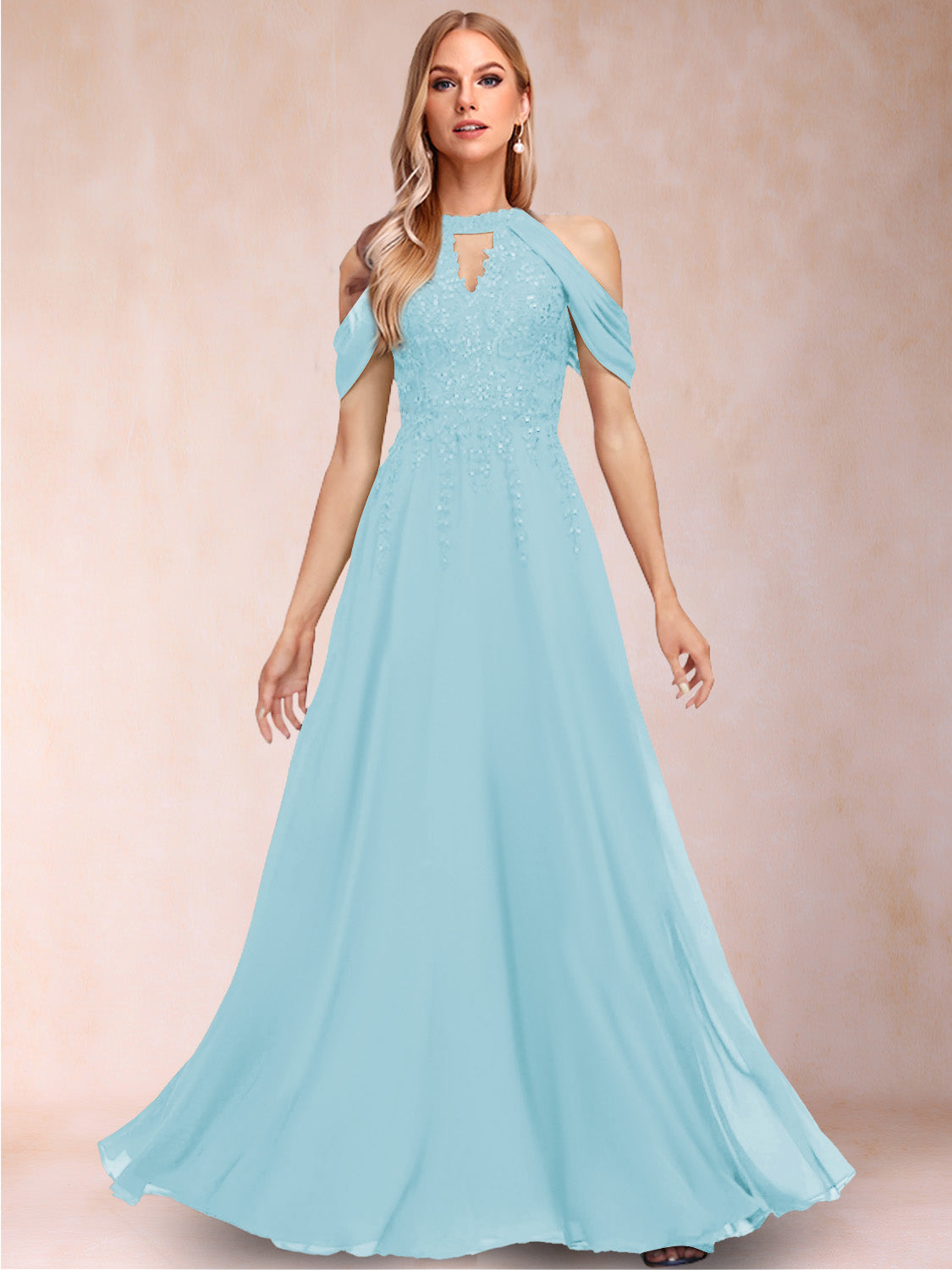 A-Line/Princess Cold Shoulder Short Sleeves Mother of the Bride Dresses with Applique
