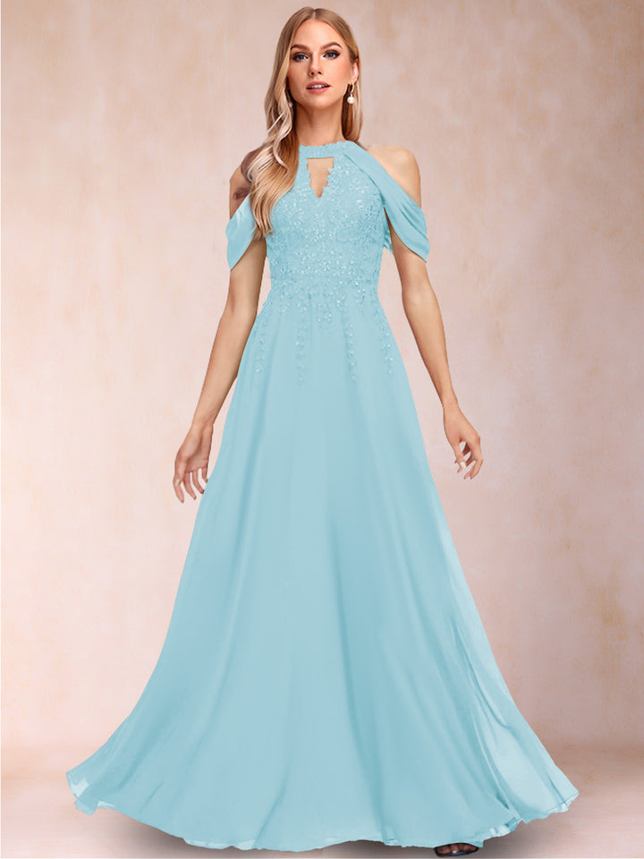 A-Line/Princess Cold Shoulder Short Sleeves Mother of the Bride Dresses with Applique