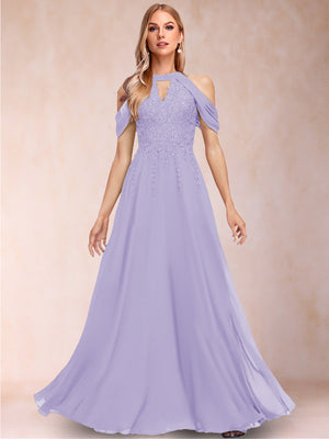 A-Line/Princess Cold Shoulder Short Sleeves Mother of the Bride Dresses with Applique