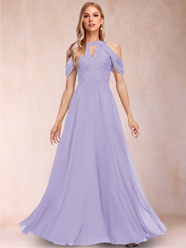 A-Line/Princess Cold Shoulder Short Sleeves Mother of the Bride Dresses with Applique