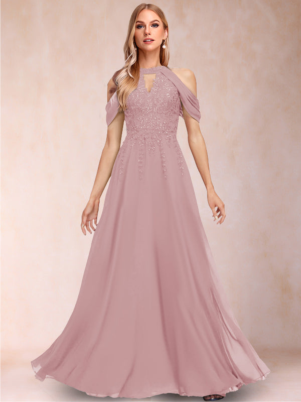 A-Line/Princess Cold Shoulder Short Sleeves Mother of the Bride Dresses with Applique