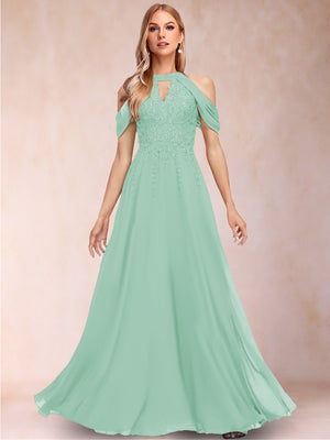 A-Line/Princess Cold Shoulder Short Sleeves Mother of the Bride Dresses with Applique