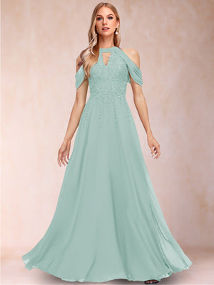 A-Line/Princess Cold Shoulder Short Sleeves Mother of the Bride Dresses with Applique