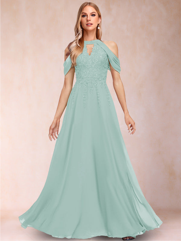 A-Line/Princess Cold Shoulder Short Sleeves Mother of the Bride Dresses with Applique