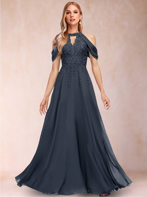 A-Line/Princess Cold Shoulder Short Sleeves Mother of the Bride Dresses with Applique