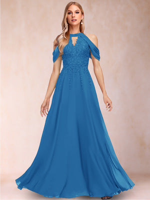 A-Line/Princess Cold Shoulder Short Sleeves Mother of the Bride Dresses with Applique