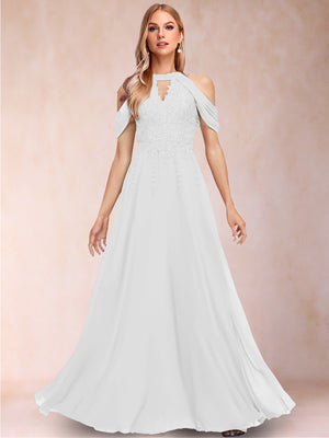 A-Line/Princess Cold Shoulder Short Sleeves Mother of the Bride Dresses with Applique