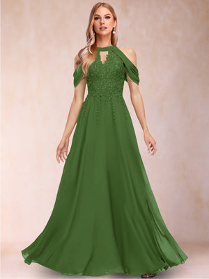 A-Line/Princess Cold Shoulder Short Sleeves Mother of the Bride Dresses with Applique