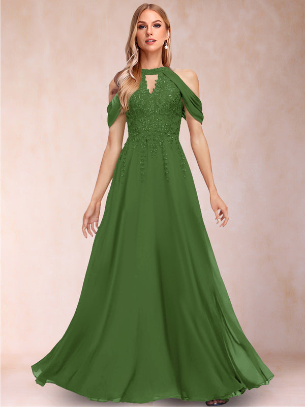 A-Line/Princess Cold Shoulder Short Sleeves Mother of the Bride Dresses with Applique