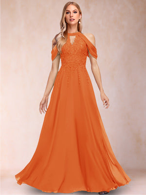 A-Line/Princess Cold Shoulder Short Sleeves Mother of the Bride Dresses with Applique