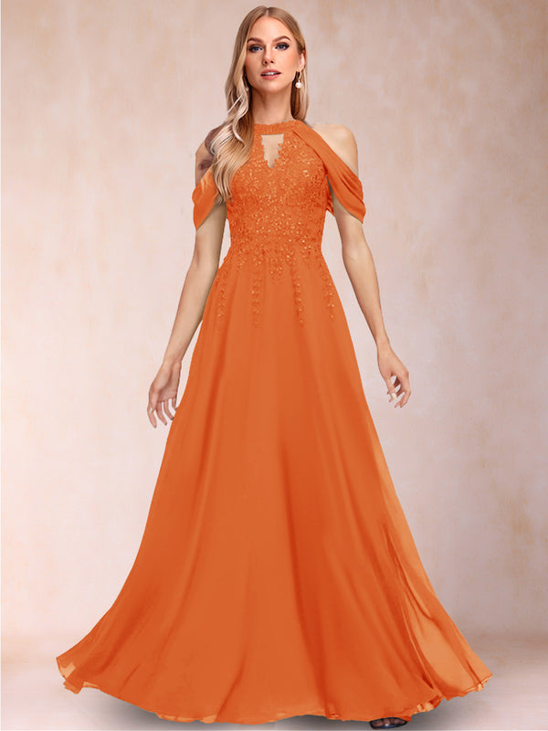 A-Line/Princess Cold Shoulder Short Sleeves Mother of the Bride Dresses with Applique