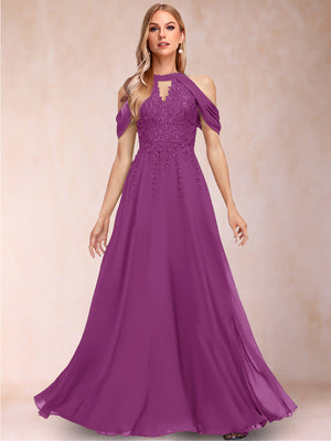 A-Line/Princess Cold Shoulder Short Sleeves Mother of the Bride Dresses with Applique