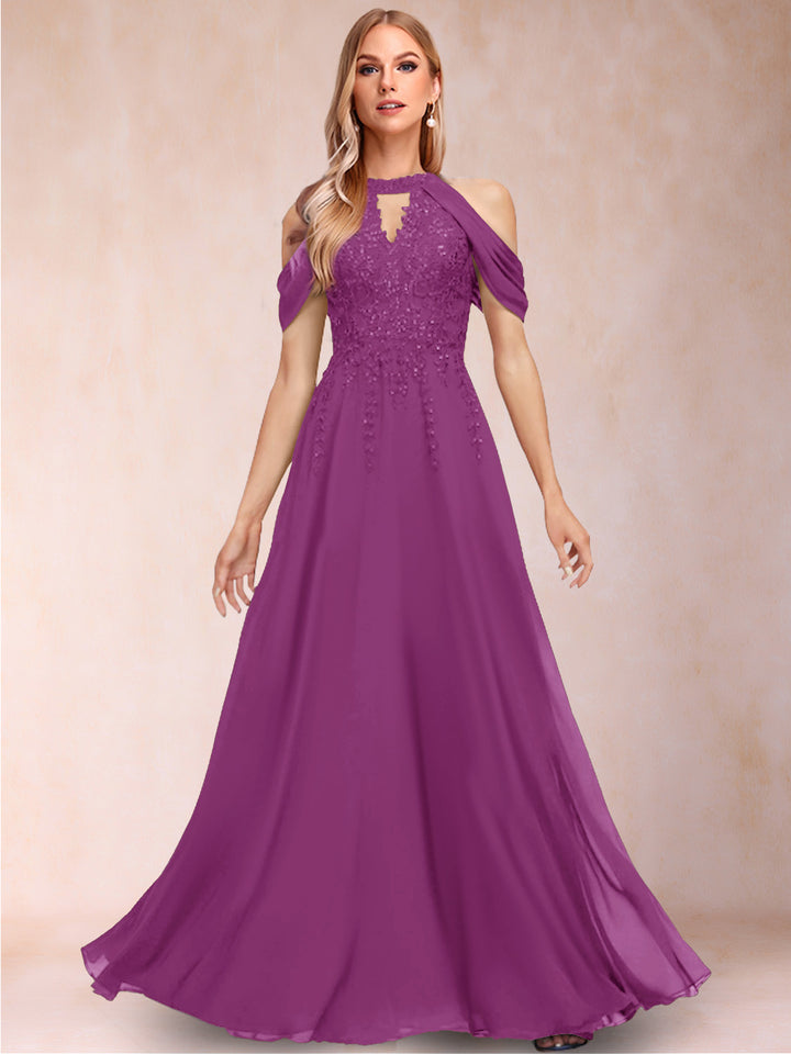 A-Line/Princess Cold Shoulder Short Sleeves Mother of the Bride Dresses with Applique
