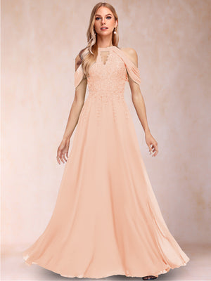 A-Line/Princess Cold Shoulder Short Sleeves Mother of the Bride Dresses with Applique