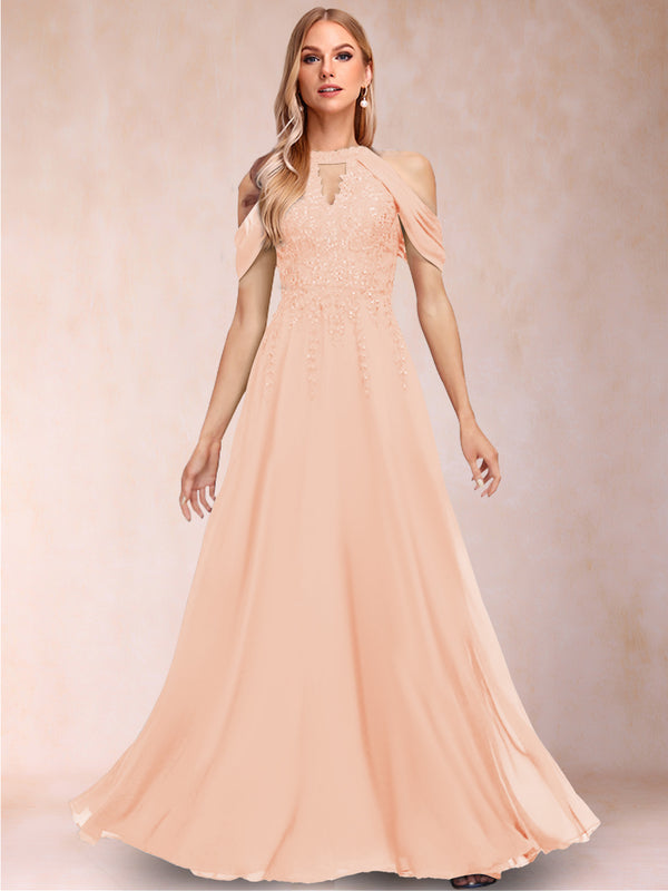 A-Line/Princess Cold Shoulder Short Sleeves Mother of the Bride Dresses with Applique